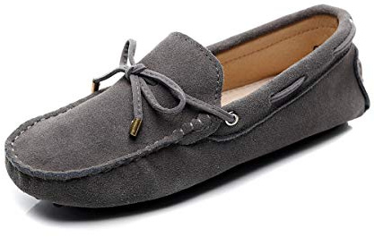 Jamron Damen Klassisch Wildleder/Textil Krawatte Penny Loafers Gemütlich Handgefertigt Mokassins Slippers