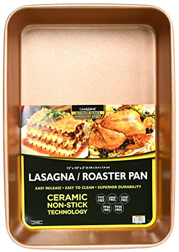 casaWare 15 x 10 x 3-Inch Ultimate Series Commercial Weight Ceramic Non-Stick Coated Lasagna/Roasting Pan (Rose Gold Granite)