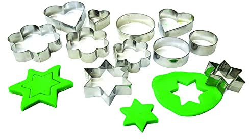 READY 2 LEARN Craftplay Quality metal Dough/Cookie cutters - Pack of 12 - Stars, Circles, Hearts and Flowers in 3 sizes! MU-P0LQ-FF1C