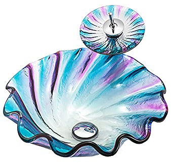 SHUGUANG Lavabo Vasque en Verre Trempé, Vasque à Poser en Verre Trempé en Forme de Coquillage Lavabo Lave-Mains Artistique Lavabo Vasque a Poser avec Robinet Cascade, 450×450×150mm,Bleu