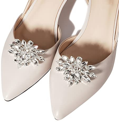 Sonernt 2 Pcs Shoe Clips Charms for Women, Fashionable and Beautiful Crystal Rhinestone Shoe Decoration, Bridal Wedding Prom Party High Heels Accessories