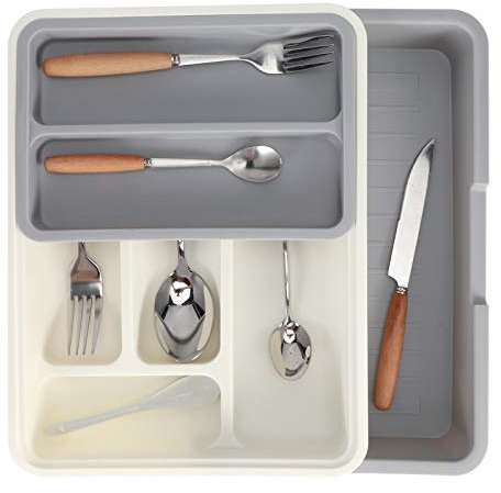 Organizador de Cubiertos, Bandeja de Almacenamiento de Cubiertos Ajustable Extensible, Cajón, Organizador de Utensilios para Cocina