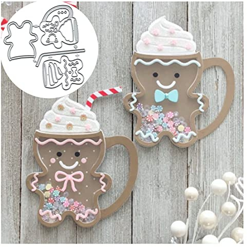 Lebkuchenmann-Kaffeetassen-Shaker, Metall-Stanzformen, Kartenherstellung, Frohe Weihnachten, Schleife, Stanzformen, Stanzschablonen, DIY, Scrapbooking, Album, Prägung, Papier, Karten, Prägung
