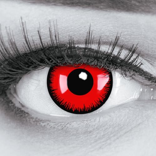 MeralenS farbige rote Kontaktlinsen MIT Stärke -2,50 Dioptrien Red Lunatic rot Monatslinsen farbig crazy mit gratis Linsenbehälter. Zu Halloween, Karneval, Fasching, Kostüm für Damen/Herren