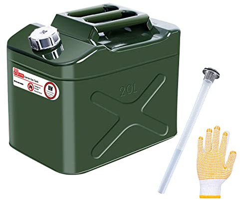 Zemoeng Jerry Can 20L Metal, Petrol Can with Flexible Spout, UN Approved Fuel Can for Petrol Diesel and Other Dangerous Goods - Green