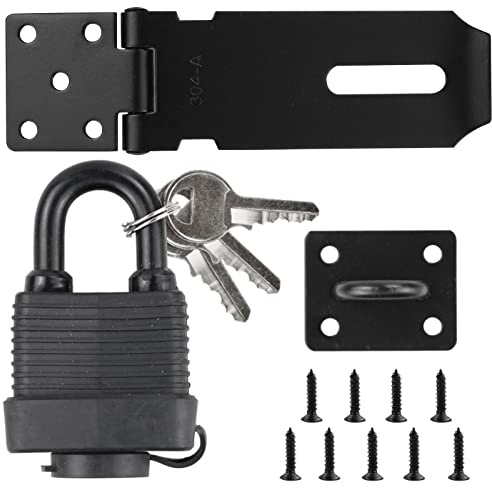 Door Lock with Door Padlock and Screws Heavy Duty and Staple with Padlock Stainless Steel Door Lock for Bedroom Garden Windows Shed Garage Cabinet Black