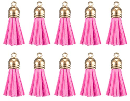 sourcing map 50 Stück 1,46 Leder Quaste Schlüsselanhänger Quaste Charm | Bulk mit Kappe für Schlüsselanhänger Armband Schmuck Making DIY Bastelzubehör, Rosarot