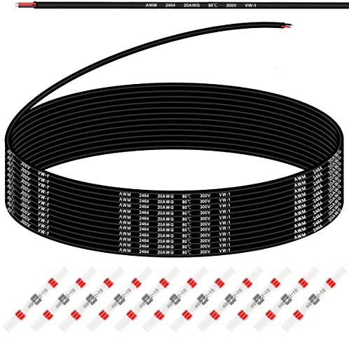 Xiatiaosann 20AWG 2 x 0.5 mm² Electrical Wire (10m/33ft) 20 Gauge 300V PVC 2 Conductor Stranded Tinned Copper Electrical Wire for Auto Lamps/LED Strip/Battery, with 10 Pcs Heat Shrink Tube
