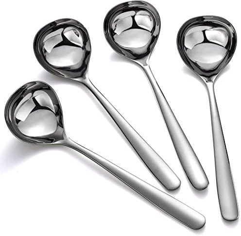 Cucchiai da minestra in acciaio inox ramen Set di 4 cucchiai grandi e resistenti a specchio per zuppe asiatiche lucidate (manico lungo)