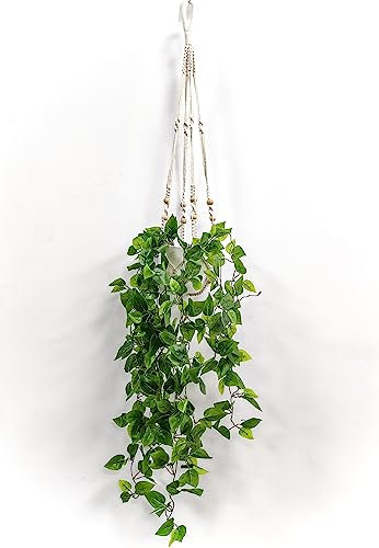 Comtelek Hängepflanze mit Topf, künstliche hängepflanzen Boho Deko Hängeampel Pflanzen, makramee blumenampel kunstpflanze kunstpflanze hängend für Innen Wohnzimmer Balkon