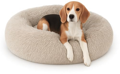 Bestlivings Haustierbett Fluffy Ø70cm (Beige) XL - Hundekissen rund flauschig, Öko-Tex, rutschfest und waschbar - Hundebett Katzenbett Hunde & Katzen
