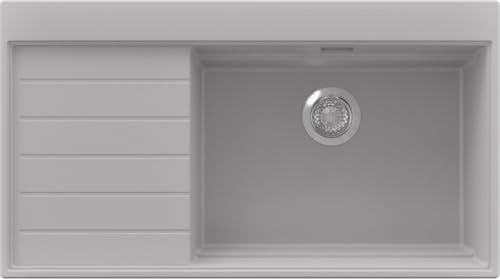 PRIMAGRAN Fregadero Cocina Gris 90x50cm, Granito 1 Seno + Sifón, Sobre encimera al mueble 60cm - Sydney S224