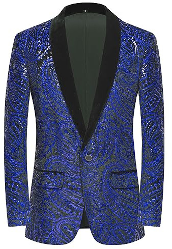 PYJTRL Glänzende Pailletten-Anzugjacke für Herren, Klassische Florale Anzugjacke, modisch, geeignet für Partys, Hochzeiten, Bankette, Abschlussbälle