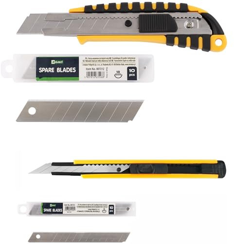 D.RECT Ensemble de 2 Cutter 18 et 9 mm - Couteau avec Jeu de 20 Lames Sécables - Couteau Universel - Lame de Rechange pour Lame Sécable