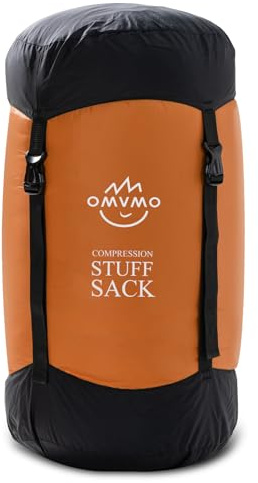 OMVMO Sleeping Bag Stuff Sack, 11L/18L/30L/45L/52L Water-Resistant Compression Sack,Anti-Tear Ultra Light Nylon Storage Bag，Black/Yellow/Orange/Dark Blue/Dark Green/Sky Blue (Orange, XL/46L)