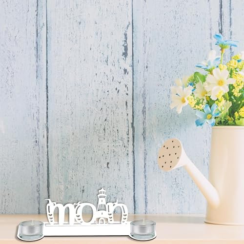 Moin Leuchtturm Teelichthalter aus MDF-Holz für Tischdeko - Maritim Geschenk Nordsee Ostsee, Ideal für Wohnzimmer, Büro & Richtfest
