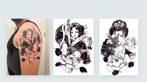 Lot de 2 tatouages Geisha - Pour femme japonaise - Tatouage japonais TH700 698
