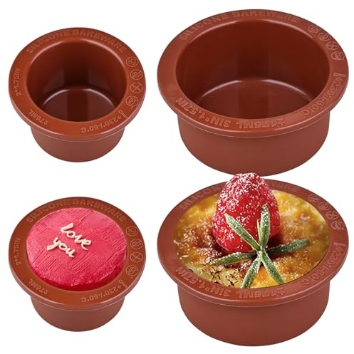 BFJ Mini Silicone Cake Mould for Baking 4pcs Round Cupcake Pan 7.6cm 5cm Baking Moulds for Air Fryer, Mousse Bread Brownie Cupcake Pudding, Egg Bites, Meatloaves, Egg Poacher, Muffin