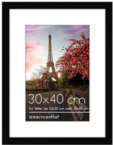 Americanflat Cadre Photo 30x40 cm Noir - Cadre Photo 20x30 cm avec Passe-Partout ou 30x40 cm sans Passe-Partout - Cadre Bois MDF - Vitre Plexiglas - Cadre Mural