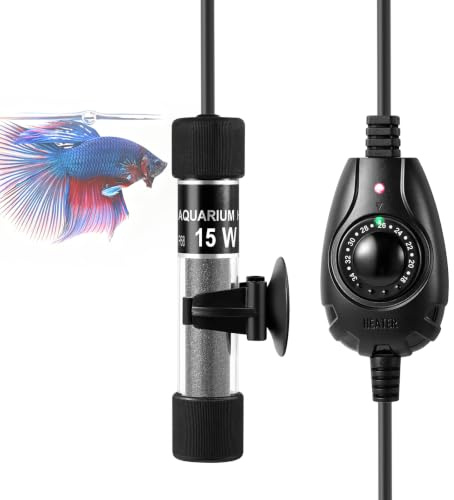 PYPABL Super Mini Aquarium Heater 15W 25W 30W 35W 100W, Submersible Nano Fish Tank Heater with External Controller, Adjustable Heater for 1-35L Small Fish Tank, Betta Heater for Fish Bowls (15W)