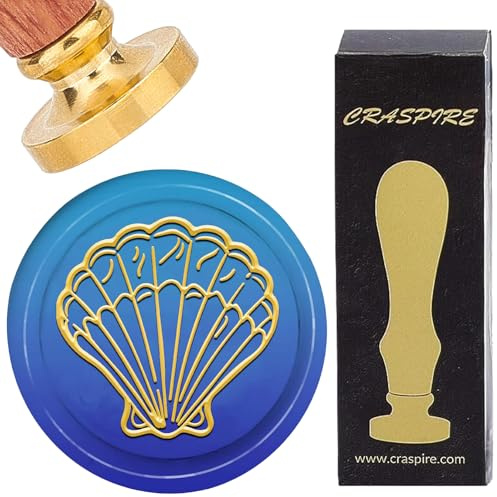 craspire Siegelstempel Aus Muschelwachs 25mm Meer Ozean Vintage Abnehmbarer Siegelstempelkopf Aus Messing Mit Holzgriff Für Hochzeitseinladungen Umschläge Karten DIY Basteln Geburtstage Dekorative