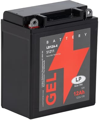 LANDPORT Batterie 12V 12Ah LB12A-4 Gel kompatibel mit Honda CB 250/350/400 | Vergleichstyp YB12A-A; kompatibel mit Yamaha XJ 650, Kawasaki Z 750, Ducati Supersport 900 SS; 170 A CCA, 12 V, wartungsfrei