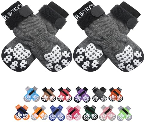 PUPTECK 2 Paar Doppelseitige Anti-Rutsch Hundesocken mit verstellbaren Riemen für den Innenbereich - Hundeschuhe Pfotenschutz Sommer Haustierpfoten Schutz Traktion Kontrolle Socken auf Hartholzboden