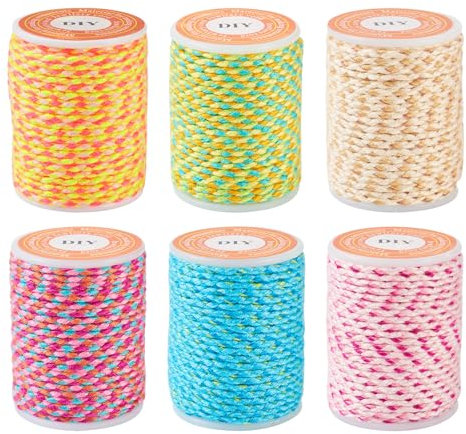Sparkeads Cordón de algodón trenzado de 1.5 mm de 25.8 yardas, hilo de macramé de colores surtidos, rollo de cuerda de 4 capas trenzadas para collares, colgantes de pared, pulseras de tejer, perchas
