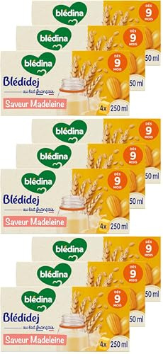 Blédina Blédidej - Céréales bébé Lactées Madeleine - Dès 9 Mois - 12 briques de 250mL (L'emballage peut varier)