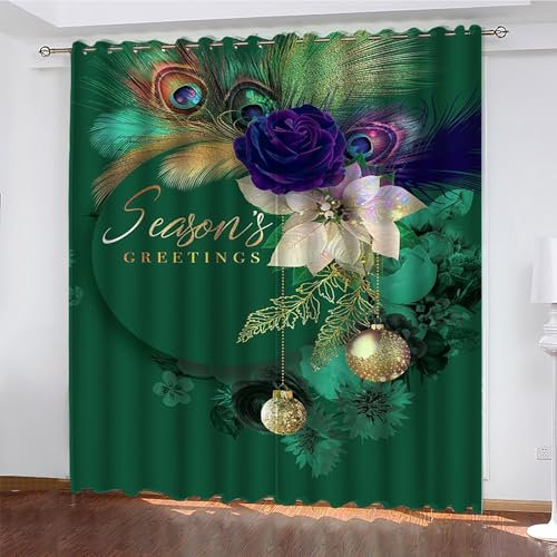 YZQGLHP Gardinen Drucken Vorhänge Weihnachten Verdunklungsvorhänge Schiebe Schallschutz Vorhang mit Ösen für Schlafzimmer Wohnzimmer H245 x B140 cm 2 teiliges Set