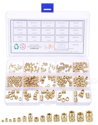 sourcing map Lot de 300 inserts métriques filetés M2 M2,5 M3 M4 M5 M6 en laiton pour impression 3D, écrous filetés femelles avec embouts d'insertion thermique