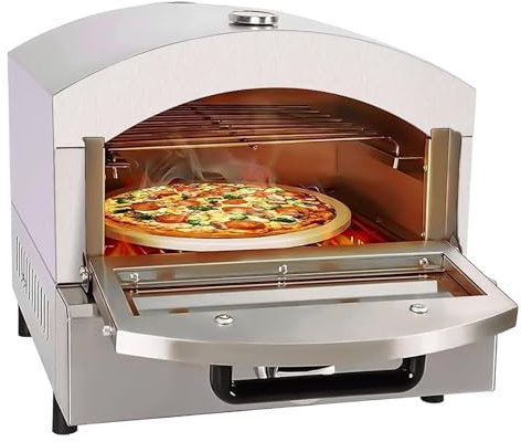 Eastnmythet Electric/Gas Pizza Oven, Countertop Stainless Steel Pizza Maker with 12 inch Round Pizza Stone, 2 Tier Pizza Oven for Cooking Pizza Steak Chicken,Electric
