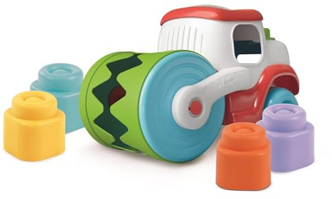 Clementoni Soft Clemmy Touch And Play Sensory Steamroller, Barn 12+ månader, lastbil, 8 byggstenar, lek, tidigt barn, utvecklar manuell och taktil uppfattning, tillverkad i Italien, 17495