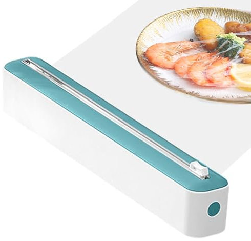 Plastic Wrap Dispenser with Slide Cutter, Food Cling Wrap Film Cutter, 2-in-1 Plastic Wrap Tin Foil Dispenser and Cutter, Press and Seal Plastic Wrap, Easy Refill and Cutter for Plastic Wrap (Green)