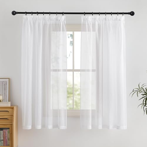 PONY DANCE Kurzer Vorhang Weiß Transparent Voile Gardinen mit Kräuselband | H175 x B140 cm,2er Set,Vorhang Durchsichtig für Schlafzimmer,Gardinen Schienensystem,Sheer Curtains,Sanfte Lichtfilterung