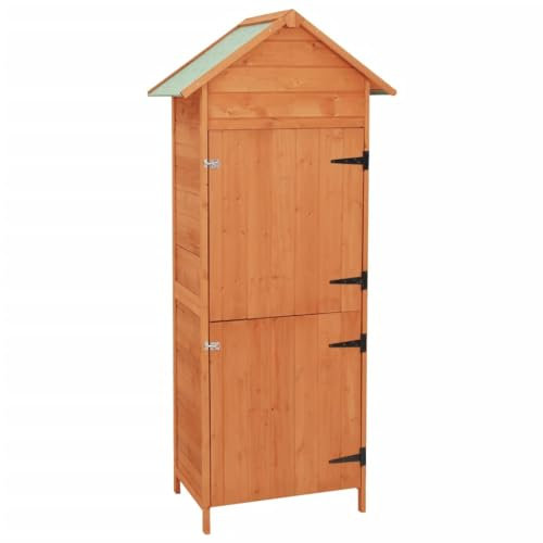 SDWEHO7 Holz Gartenschrank, Outdoor Schrank wetterfest, 42,5x64x190 cm, Geräteschrank mit 2 Regal Böden, Terrassenschrank, Balkonschrank, Gerätehaus, Braun