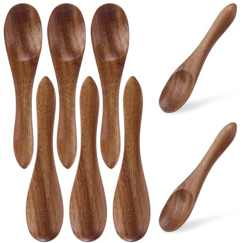 Gosknor 8 piezas Cucharas de Madera Juego, 9cm Mini Cucharas de Madera para Comer Cucharillas de Miel para Revolver Café Té Tarros Condimentos Azúcar Utensilios de Cocina para Cocinar y Servir