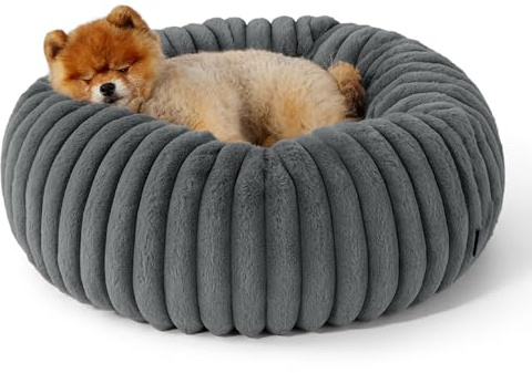 BEDSURE orthopädisches Katzenbett für große Katzen - Flauschiges Donut 58.5x58.5x18cm Hundebett für kleine Hunde mit waschbarem & abnehmbarem Cord-Fleece-Bezug, rutschfeste Unterseite, dunkelgrau