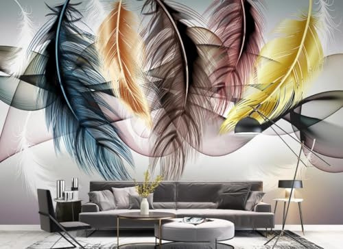 skdhlifpj hity Papier Peint Panoramique Plume 200cmx140cm Abstrait Géométrique Tapisserie Murale 3D Coloré Plumes Fumée Salon Chambre Adulte Enfant Zen Geant Mural Papier Peint