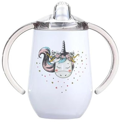 Marquage Unique Tasse d'Apprentissage Personnalisable pour Bébé, Double Poignée, Gobelet Isotherme avec Couvercle à Bec, Motif Licorne, Gobelet Isotherme avec Prénom