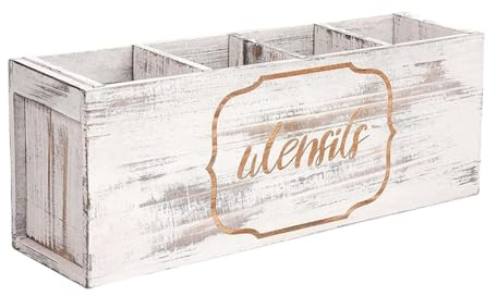 FLCPJGV Boîte En Bois pour Couverts, Rangement D'ustensiles de Cuisine avec Plusieurs Sections, Blanc