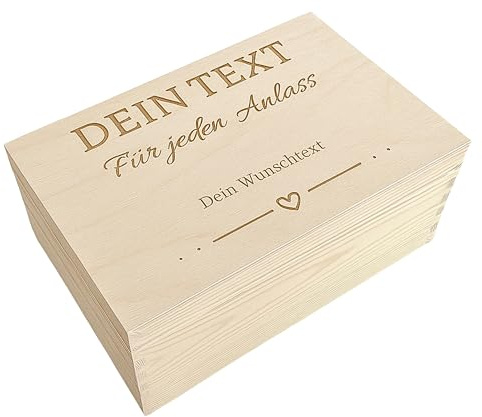 WoodGall Holzkiste personalisiert mit Gravur – 30x20 x13cm – Natürliche Geschenkbox aus massivem Kiefernholz mit Deckel, Holzbox personalisiert