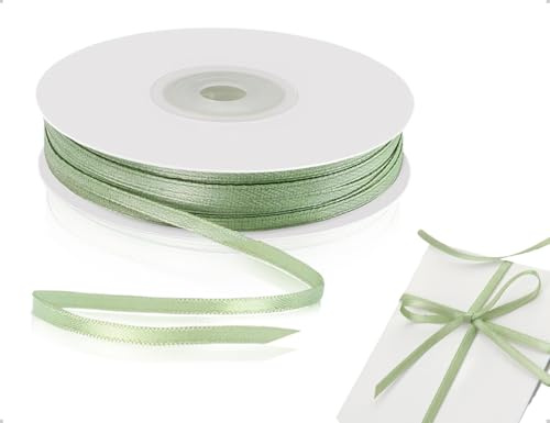 AOYEGIC 91 m Satinband,Doppelseitig Eukalyptus Schleifenband,verwendet für Basteln Geburtstag Taufe Hochzeit Luftballons Party Deko Aufhängen von Etiketten(Salbeigrün)