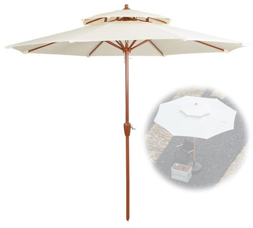 Parasol de extérieur à 2 niveaux avec 8 baleines robustes, parasol de jardin avec manivelle, grand parasol de table de marché pour jardin, piscine, plage, UV50+