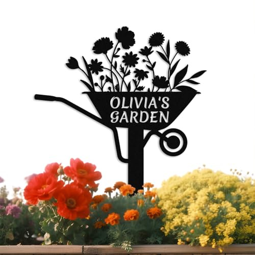 Personalized Flower Garden Sign with Stake,Custom Gardener Name Sign,Outdoor Yard Patio Lawn Decor,Metal Plaque,Housewarming Gift style 7