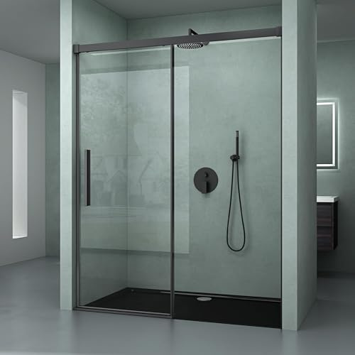Mai & Mai Box Doccia 100x195cm, Box Doccia a Nicchia Cabina Bagno in Cristallo Trasparente 6mm con Porte Scorrevoli Nero Box Cabina Doccia Angolare Teramo12K