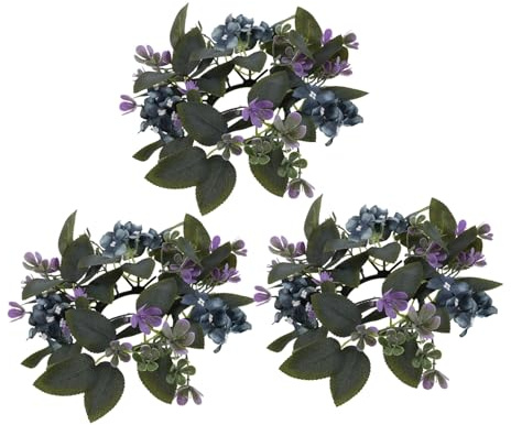 Cabilock 3 Pezzi per Candele Ortensia Viola Effetto Olio Ghirlande Floreali Boho per Centrotavola Matrimonio e Decorazioni Tavolo Party