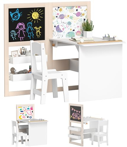 AIYAPLAY Kids Table and Chair Set, 3 in 1 Art, Foldable, Ages 3-8, White