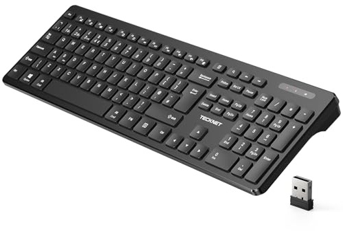 TECKNET Wireless Keyboard, 2.4G USB and Bluetooth Keyboard UK Layout, Full Size Ergonomic Keyboards for Office Home Laptop Computer Tablet Desktop with 105 Days Standby Time, Black