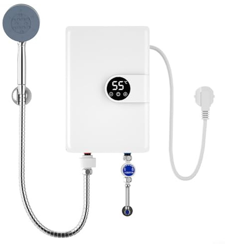 Mini scaldabagno elettrico, 5500 W, con serbatoio in acciaio inox e display LCD, per scaldabagno istantaneo per doccia, bagno, cucina e lavanderia